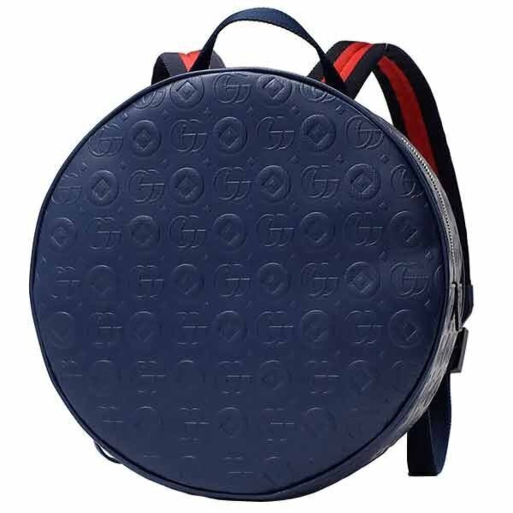 GUCCI Double GG Round Backpack Navy Blue Geometric Sherry
